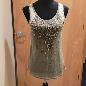 Miss Me linen trim tank top sz L